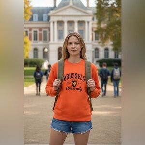Brussels University Coral Crewneck Sweatshirt College Core L